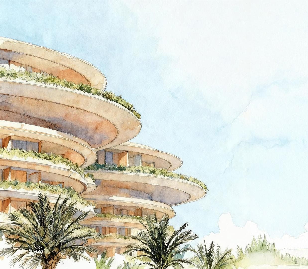 The Dubai Beach EDITION — architectural watercolour