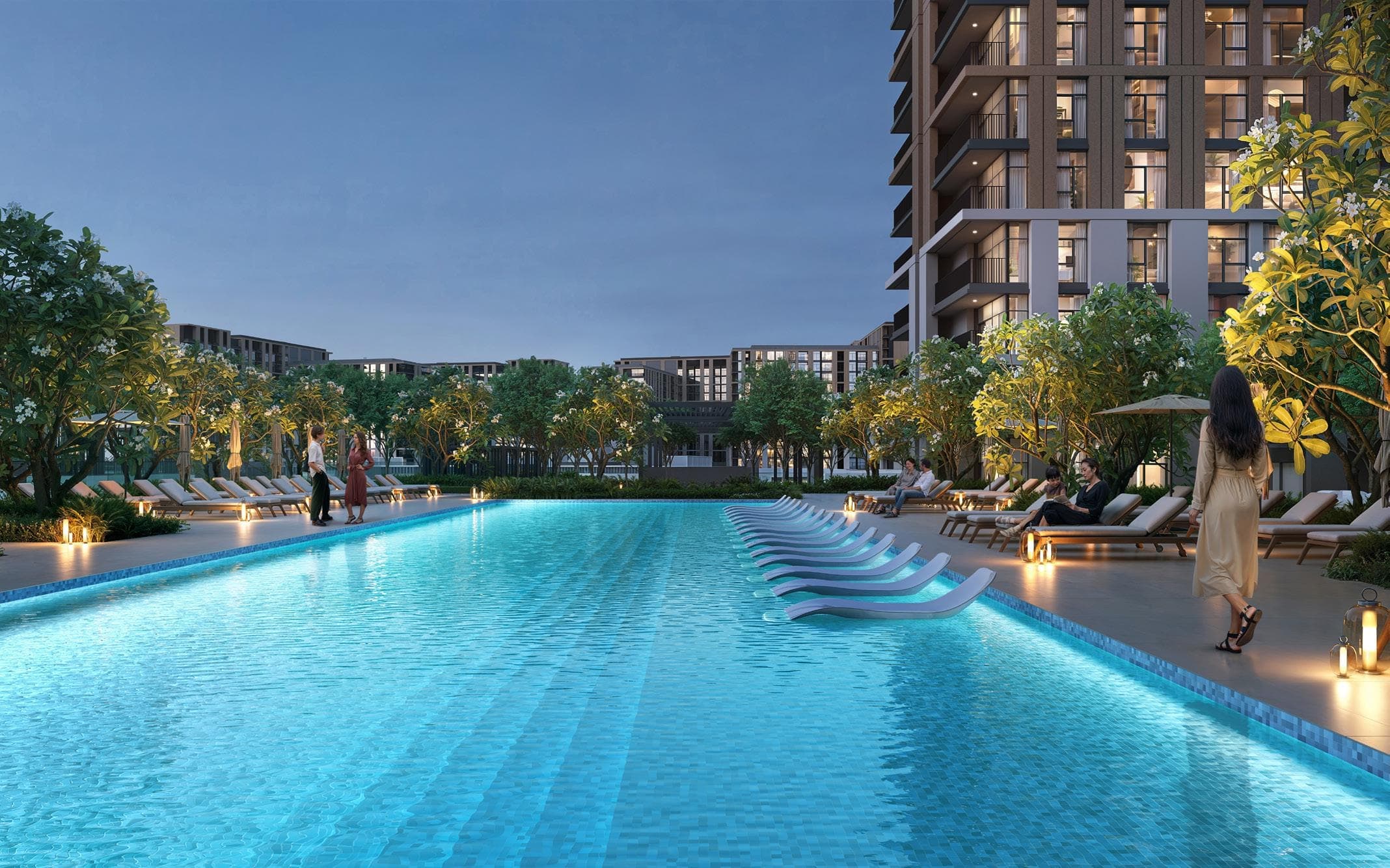 Terra Woods — lap pool at dusk